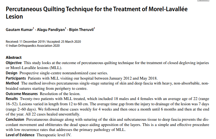 Percutaneous Quilting Technique for the Treatment of Morel‑Lavallée Lesion